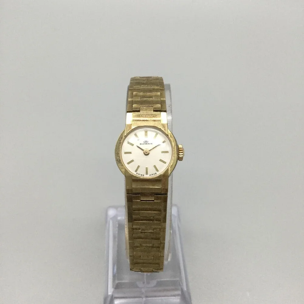 Vintage Bucherer Womens Watch 18mm White Dial Gold Tone Manual Wind Swiss 7.25